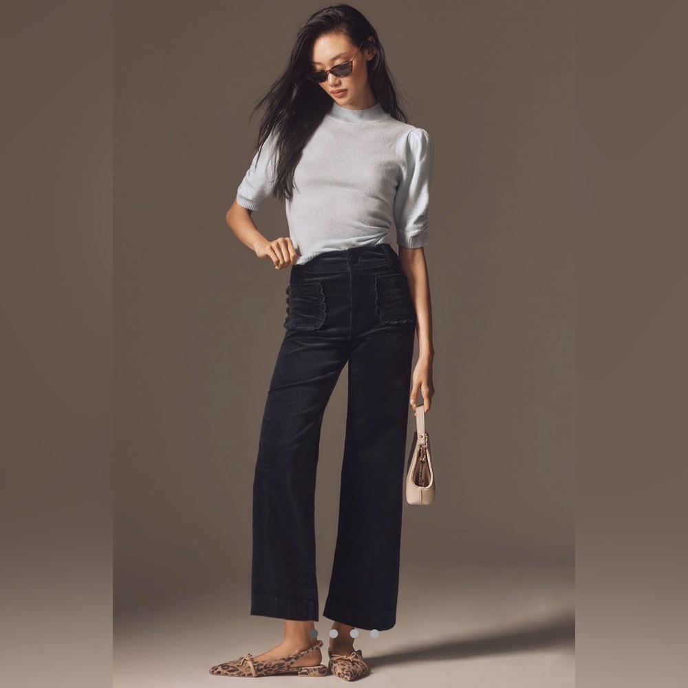 NWT The Colette Scallop Pocket Corduroy Cropped Wide-Leg Pants Maeve 30 Tall